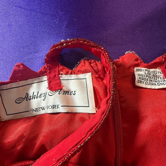 VTG 📌Ashley Ames 1990s Formal - Prom - Ball Richly Beaded Halter Neckline Gown - Picture 15 of 16